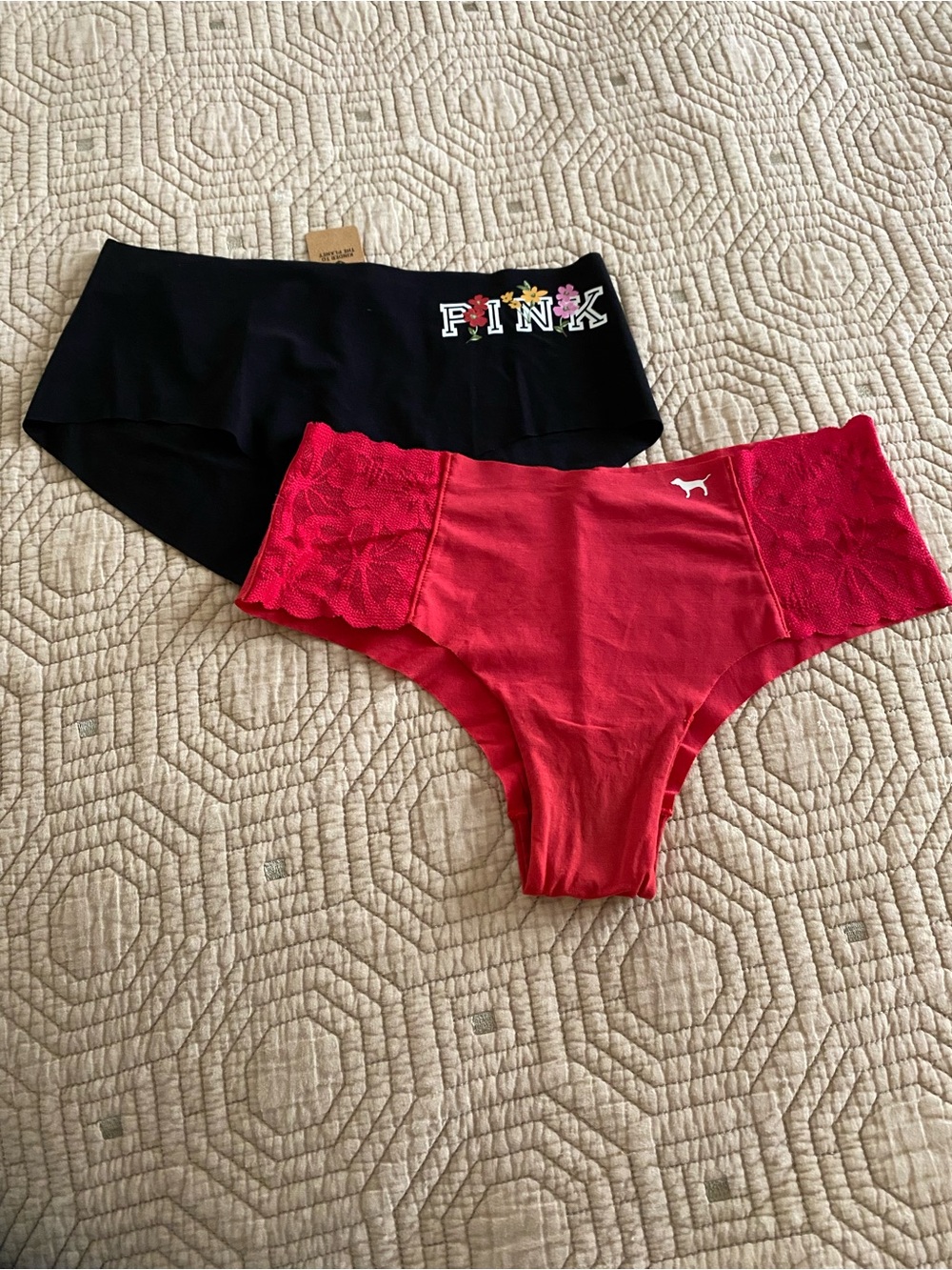 PINK Victoria's Secret Black & Red Lace Hipster Underwear Duo